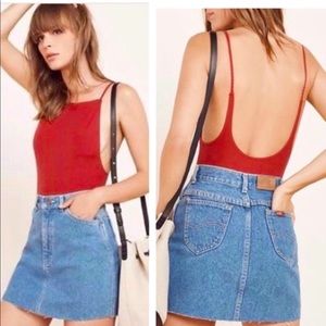 Reformation Red Ribbed Backless Bodysuit